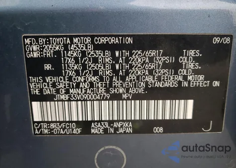 2009 Toyota Rav4 from USA, damaged, VIN JTMBF33V09D004779